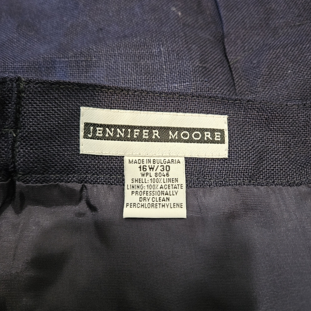 NWT Vintage Jennifer Moore Dark Blue Navy Pencil Skirt Linen Pearl Button 16W 30 - Picture 4 of 7
